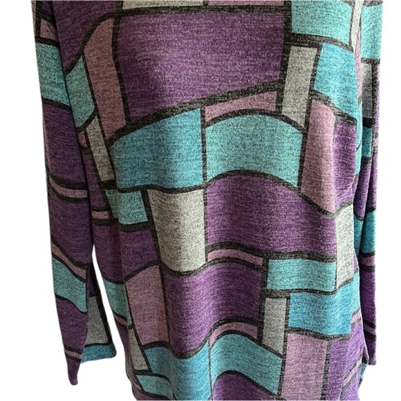 N Touch Purple Patchwork Pattern Tunic Knit Top Size XL - Picture 6 of 10